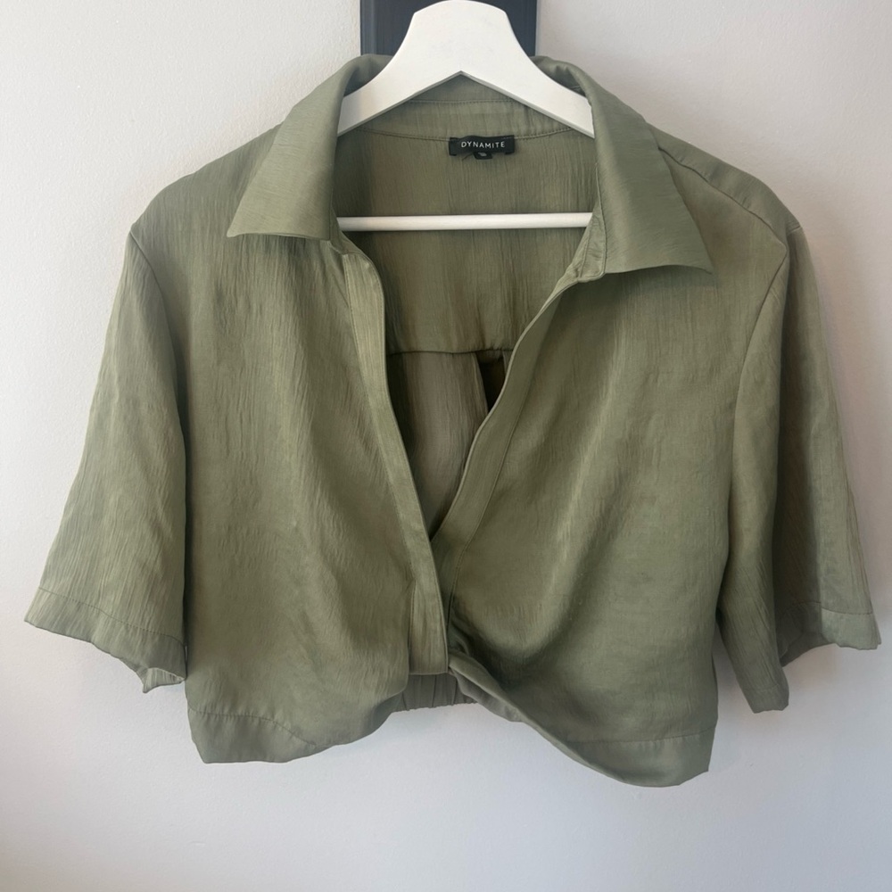 Dynamite Sage Green Blouse Crop